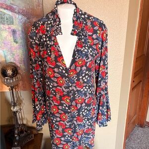 Free People Floral Print Tunic Top with Red and Yellow Accents XS